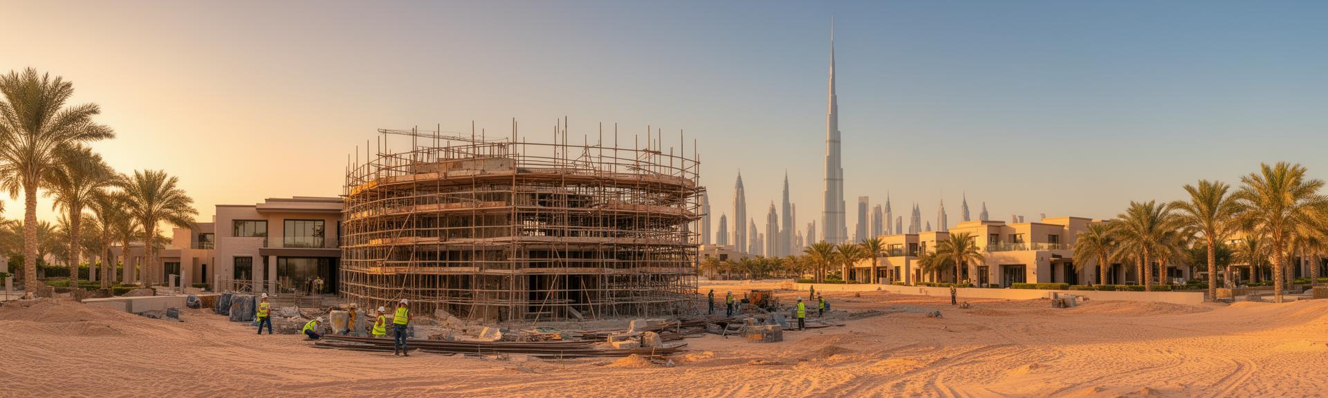 Villa construction with Dubai skyline