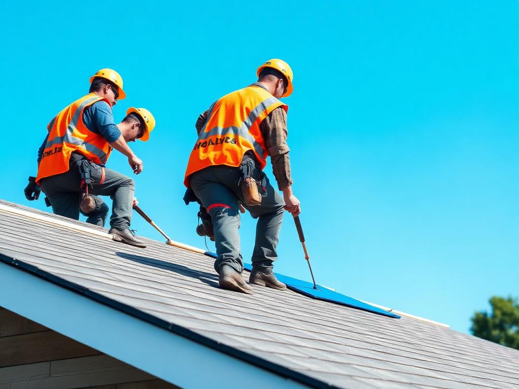 Construction workers on rooftop